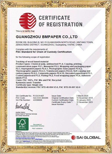 Китай GUANGZHOU BMPAPER CO.,LTD Сертификаты